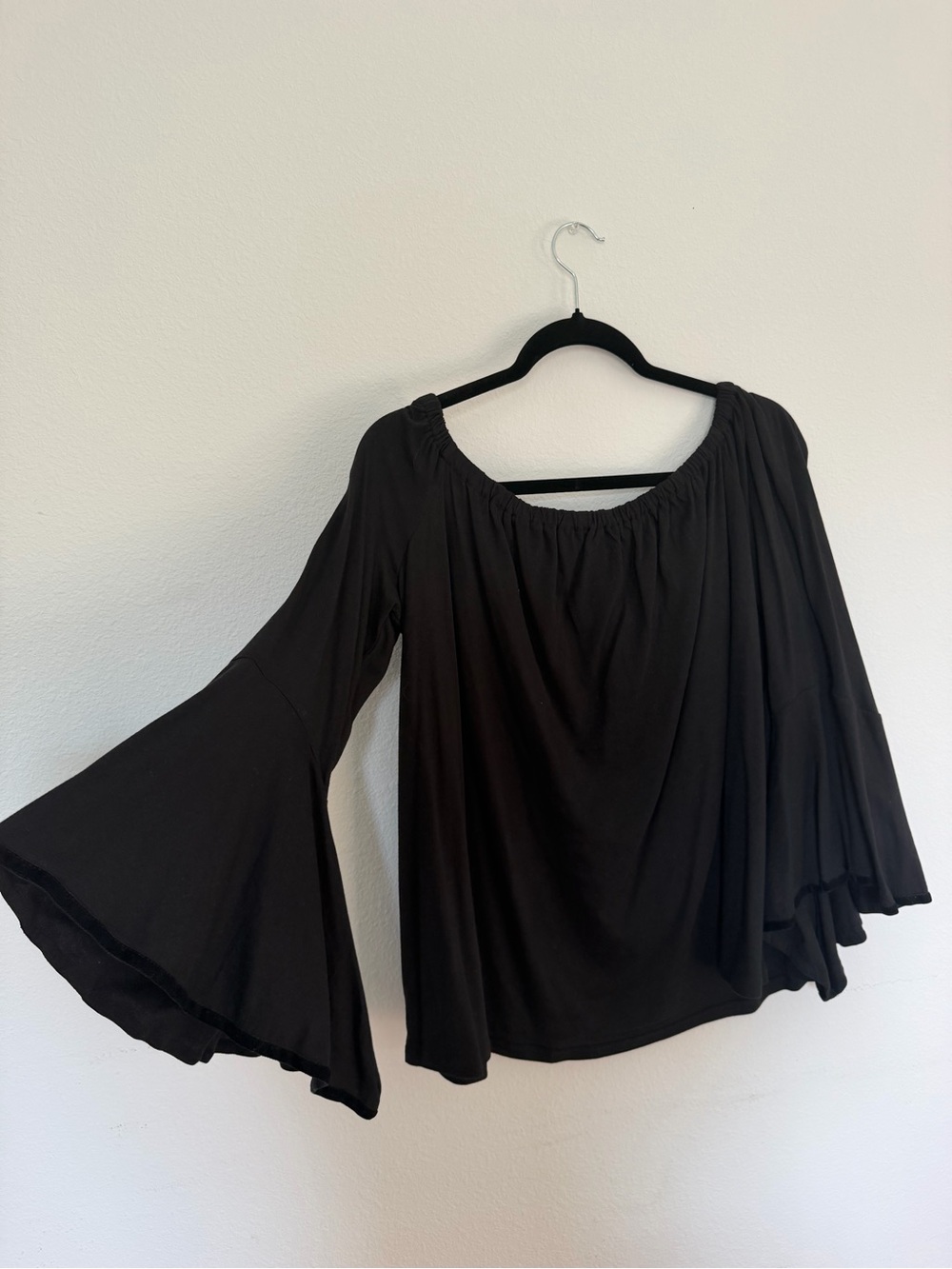 LOFT Black Off-the-Shoulder Bell Sleeve Blouse